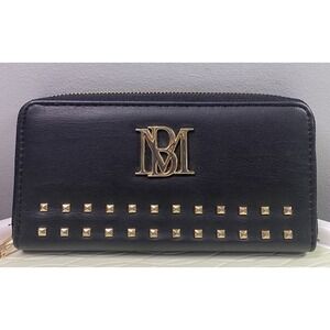 Badgley Mischka Black Vegan Leather Studded Wallet Clutch Womens NWOT 3.5x7.5x1"
